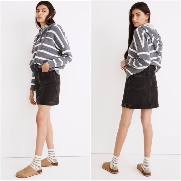 Madewell Skirt Denim High-Waist Button-Front Mini in Gilmore Wash Black 25 - Picture 3 of 12